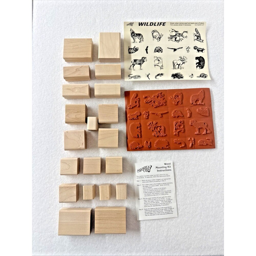 Stampin' Up! Wildlife 20 Rubber Stamp Set Vintage Unmounted Wood Blocks Retired